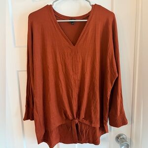 Lee Terracotta V-Neck Blouse with Tie-Front